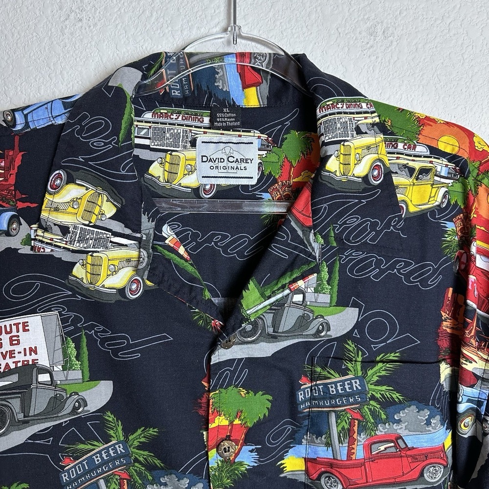 Vintage David Carey Camp Shirt Men Large Ford V8‎ Route 66 Classic Cars Hawaiian - Picture 3 of 11